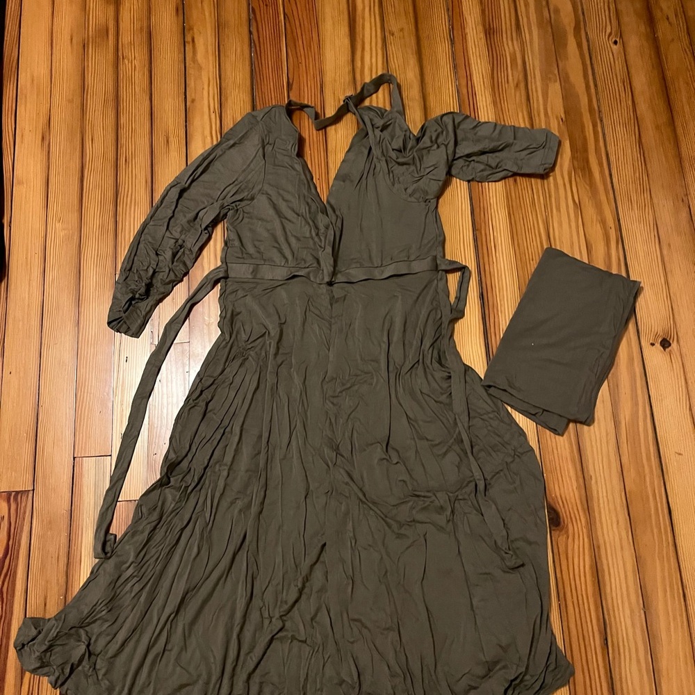 Hospital gown with matching receiving blanket- olive green